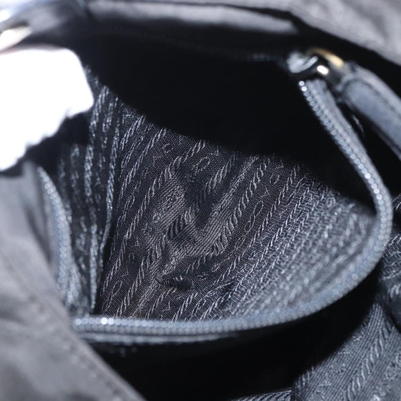 PRADA Chain Hand Bag Nylon Black Gold Auth bs31172