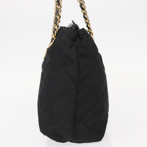 PRADA Chain Hand Bag Nylon Black Gold Auth bs31172