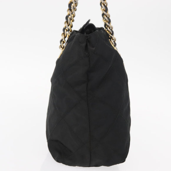 PRADA Chain Hand Bag Nylon Black Gold Auth bs31172