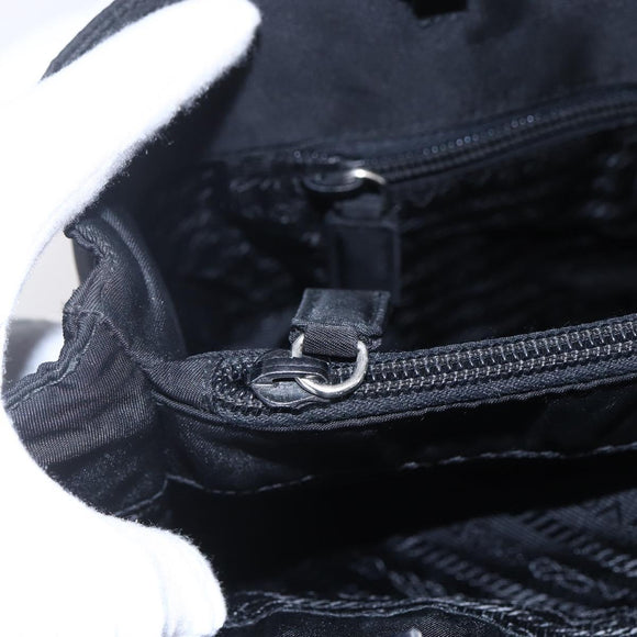 PRADA Tote Bag Nylon Black Silver Auth bs31175