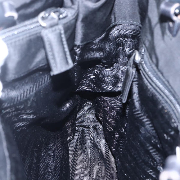 PRADA Tote Bag Nylon Black Silver Auth bs31175