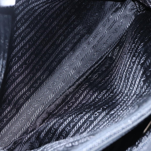 PRADA Tote Bag Nylon Black Silver Auth bs31175