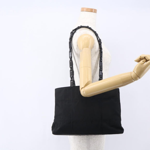 PRADA Tote Bag Nylon Black Silver Auth bs31175