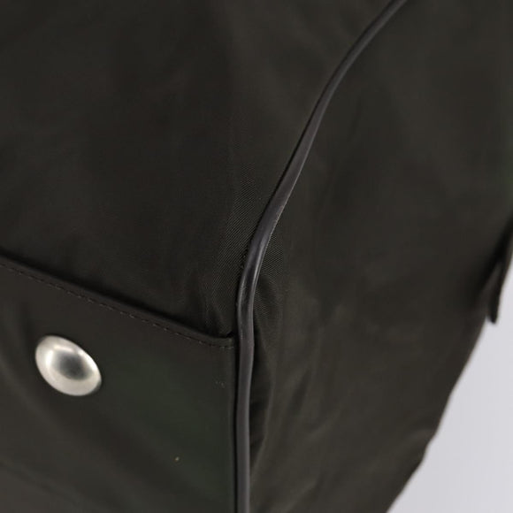 PRADA Boston Bag Nylon Leather Khaki Silver Auth bs31176