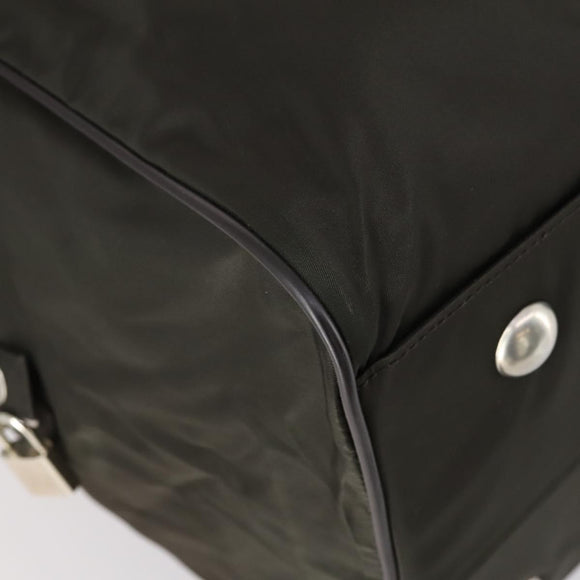 PRADA Boston Bag Nylon Leather Khaki Silver Auth bs31176