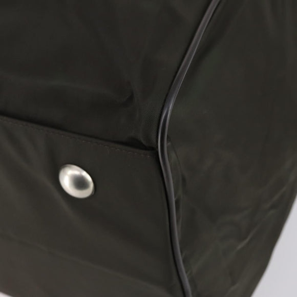 PRADA Boston Bag Nylon Leather Khaki Silver Auth bs31176
