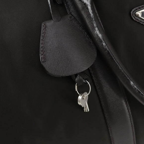 PRADA Boston Bag Nylon Leather Khaki Silver Auth bs31176