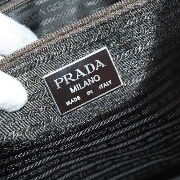 PRADA Boston Bag Nylon Leder Khaki Zilver Auth bs31176
