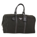 PRADA Boston Bag Nylon Leder Khaki Zilver Auth bs31176-1