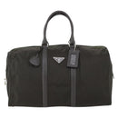 PRADA Boston Bag Nylon Leather Khaki Silver Auth bs31176-13