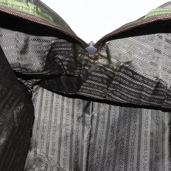 PRADA Boston Bag Nylon Leather Khaki Silver Auth bs31176