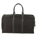 PRADA Boston Bag Nylon Leather Khaki Silver Auth bs31176-2
