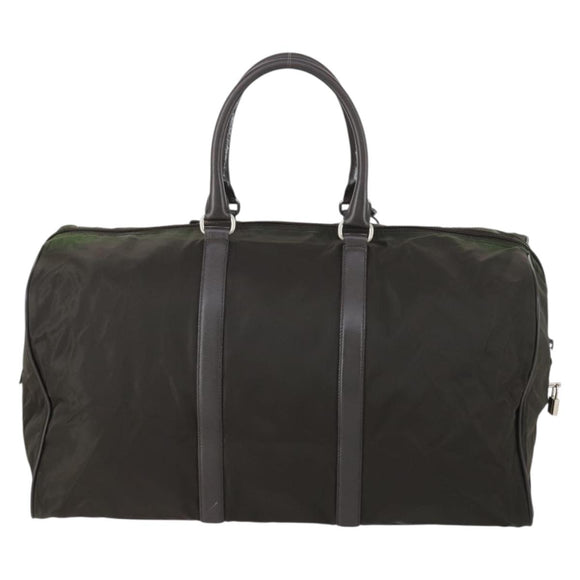 PRADA Boston Bag Nylon Leather Khaki Silver Auth bs31176