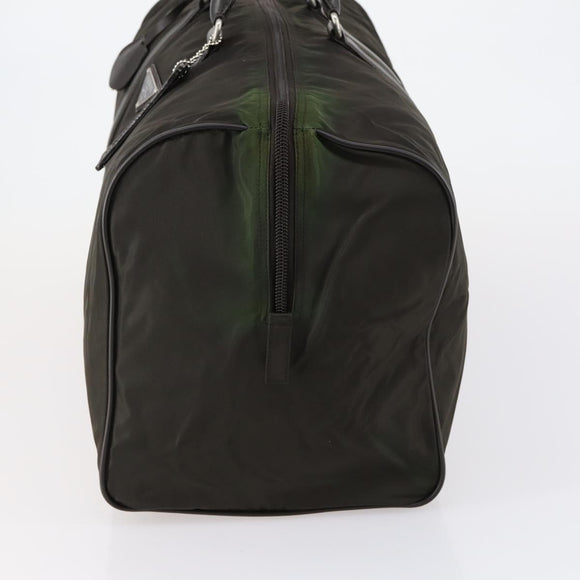 PRADA Boston Bag Nylon Leder Khaki Zilver Auth bs31176