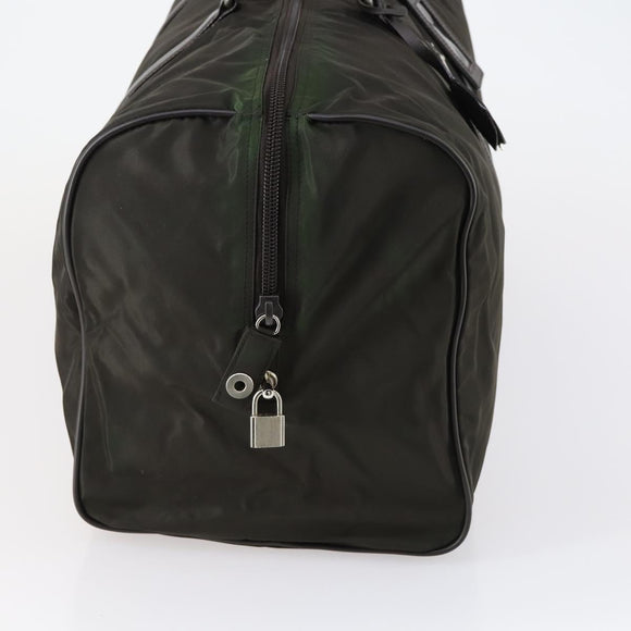 PRADA Boston Bag Nylon Leather Khaki Silver Auth bs31176