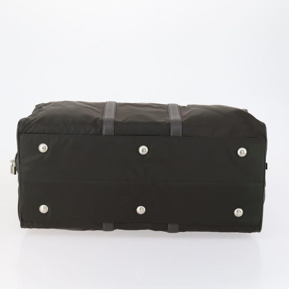 PRADA Boston Bag Nylon Leder Khaki Zilver Auth bs31176