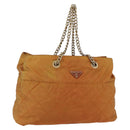 PRADA Chain Shoulder Bag Nylon Orange Gold Auth bs31177-1