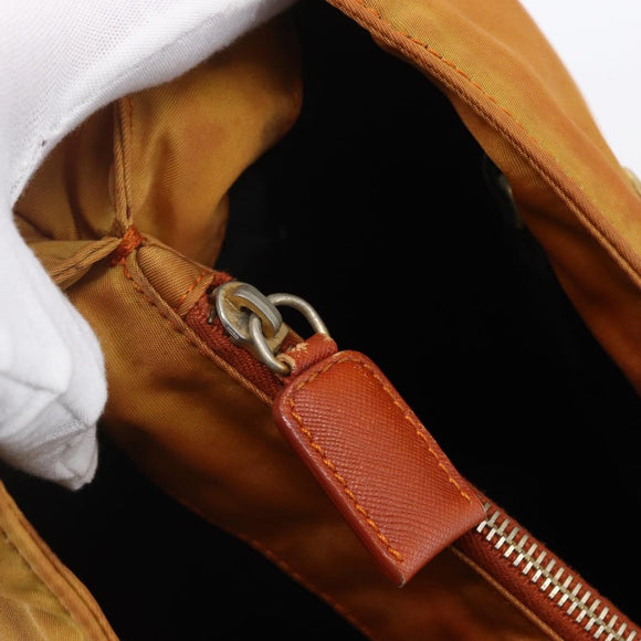 PRADA Chain Shoulder Bag Nylon Orange Gold Auth bs31177