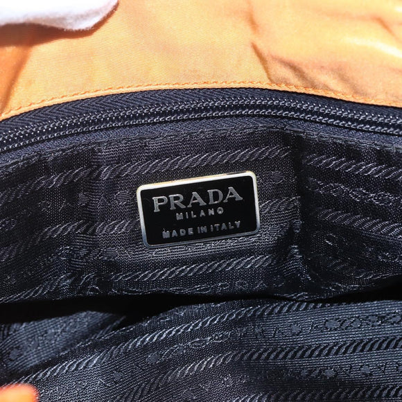 PRADA Chain Shoulder Bag Nylon Orange Gold Auth bs31177