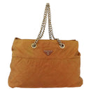 PRADA Chain Shoulder Bag Nylon Orange Gold Auth bs31177-13