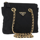 PRADA Chain Shoulder Bag Nylon Black Gold Auth bs31178-1