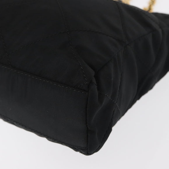 PRADA Chain Shoulder Bag Nylon Black Gold Auth bs31178