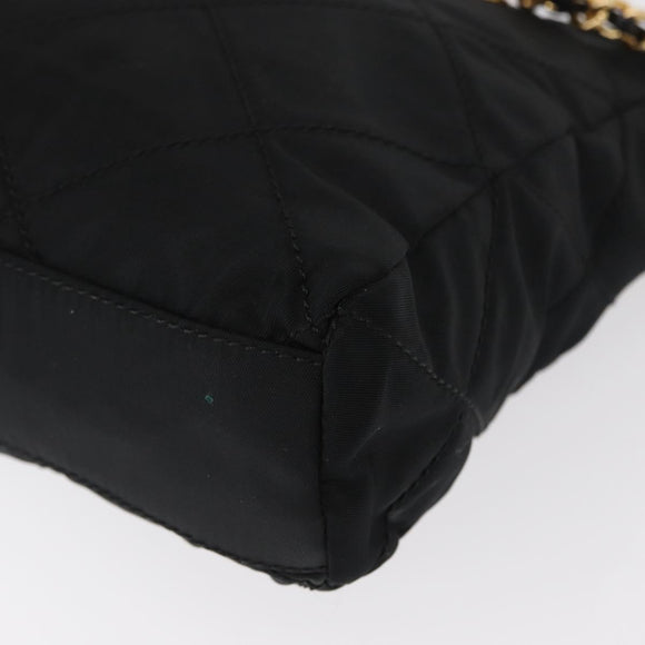 PRADA Chain Shoulder Bag Nylon Black Gold Auth bs31178