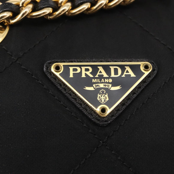 PRADA Chain Shoulder Bag Nylon Black Gold Auth bs31178
