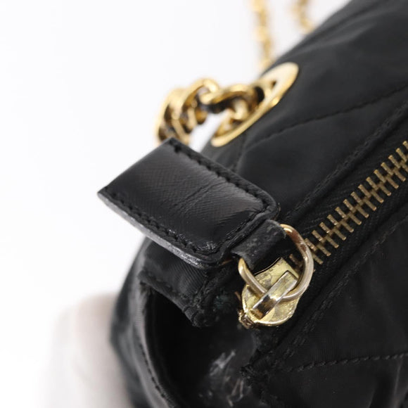 PRADA Chain Shoulder Bag Nylon Black Gold Auth bs31178