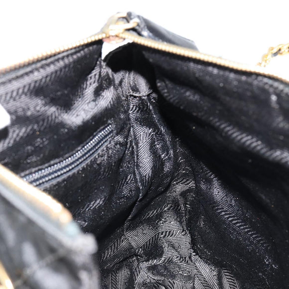 PRADA Chain Shoulder Bag Nylon Black Gold Auth bs31178