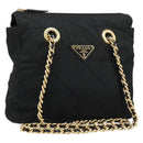 PRADA Chain Shoulder Bag Nylon Black Gold Auth bs31178-1
