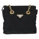 PRADA Chain Shoulder Bag Nylon Black Gold Auth bs31178-13