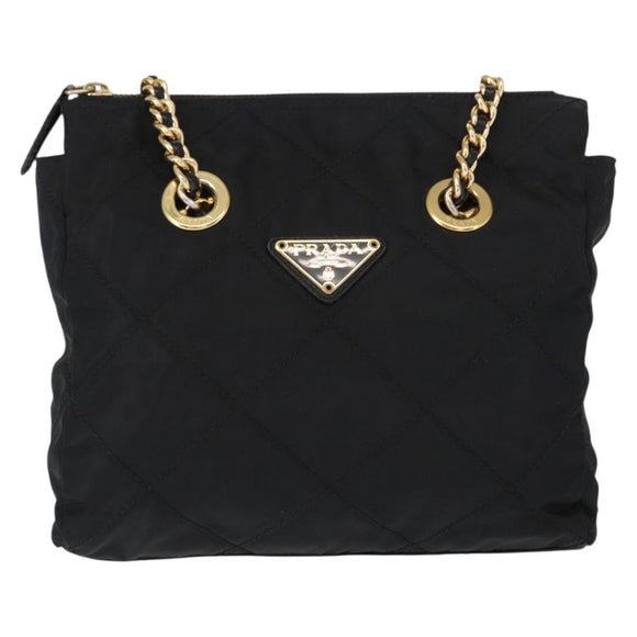 PRADA Chain Shoulder Bag Nylon Black Gold Auth bs31178