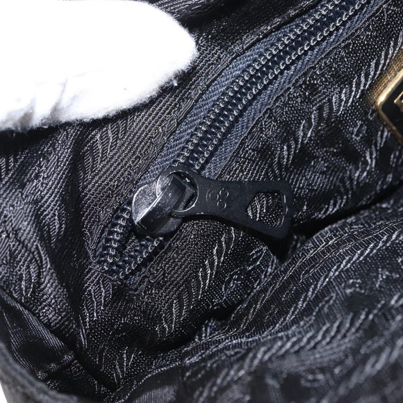 PRADA Chain Shoulder Bag Nylon Black Gold Auth bs31178