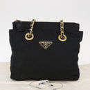 PRADA Chain Shoulder Bag Nylon Black Gold Auth bs31178-12
