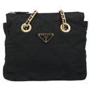 PRADA Chain Shoulder Bag Nylon Black Gold Auth bs31178-13