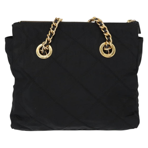 PRADA Chain Shoulder Bag Nylon Black Gold Auth bs31178