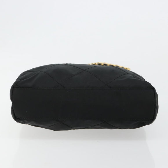 PRADA Chain Shoulder Bag Nylon Black Gold Auth bs31178