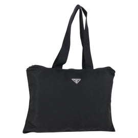 PRADA Tote Bag Nylon Black Silver Auth bs31182