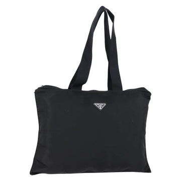 PRADA Tote Bag Nylon Black Silver Auth bs31182