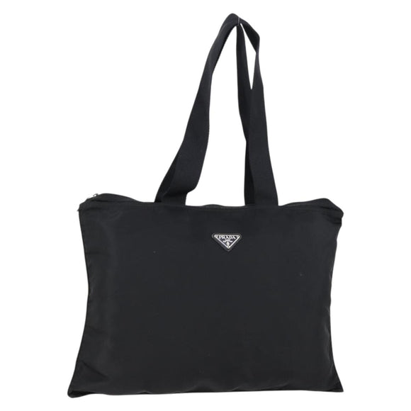 PRADA Tote Bag Nylon Black Silver Auth bs31182