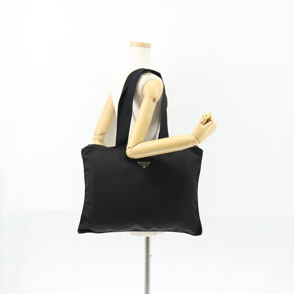 PRADA Tote Bag Nylon Black Silver Auth bs31182