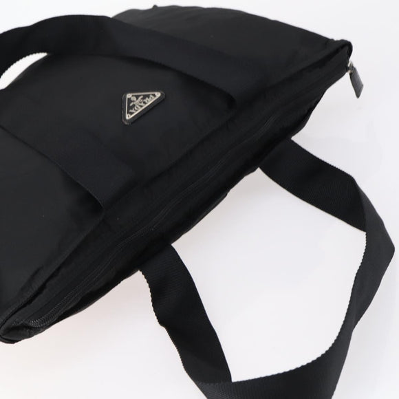 PRADA Tote Bag Nylon Black Silver Auth bs31182