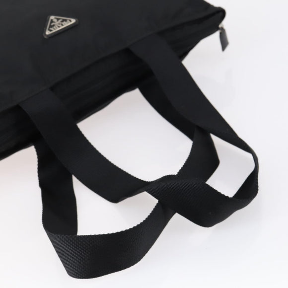 PRADA Tote Bag Nylon Black Silver Auth bs31182
