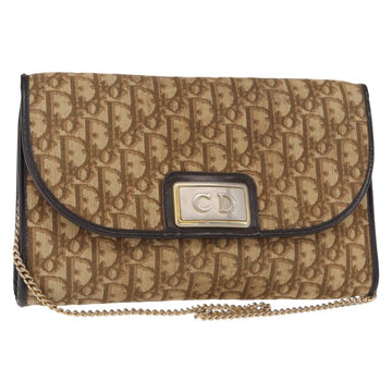 Christian Dior Trotter Canvas Chain Shoulder Bag Brown Gold Auth bs31184