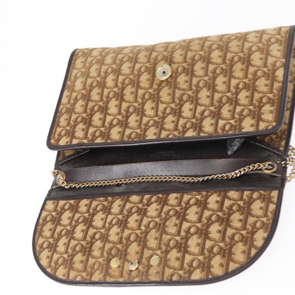 Christian Dior Trotter Canvas Chain Shoulder Bag Brown Gold Auth bs31184