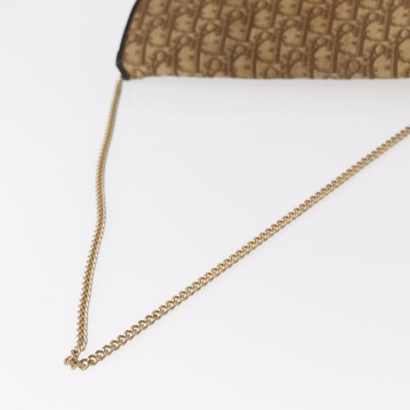 Christian Dior Trotter Canvas Chain Shoulder Bag Brown Gold Auth bs31184