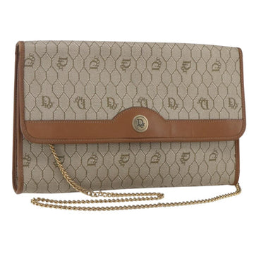 Christian Dior Honeycomb Canvas Chain Shoulder Bag PVC Beige Gold Auth bs31185