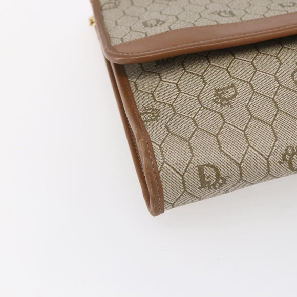 Christian Dior Honeycomb Canvas Chain Shoulder Bag PVC Beige Gold Auth bs31185