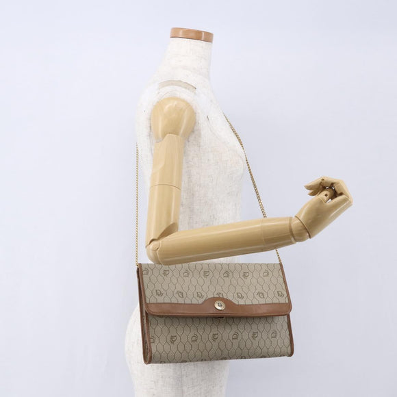 Christian Dior Honeycomb Canvas Chain Shoulder Bag PVC Beige Gold Auth bs31185